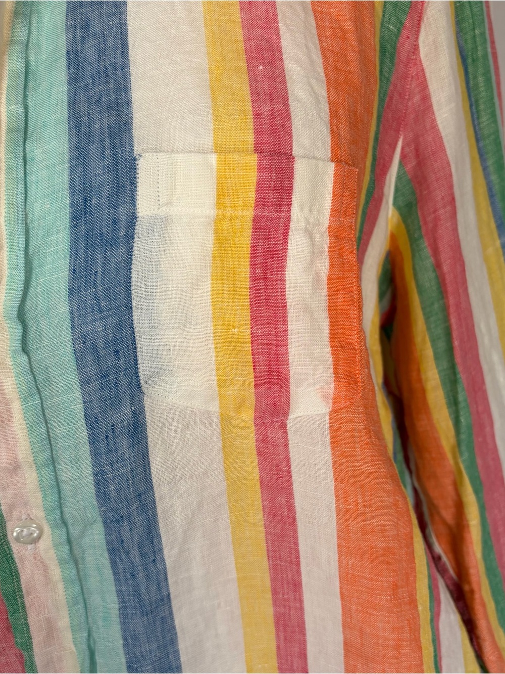 Frank & Eileen Colorful ‘Eileen’ Linen Vertical Stripe Button-Up Shirt Medium - Picture 5 of 9